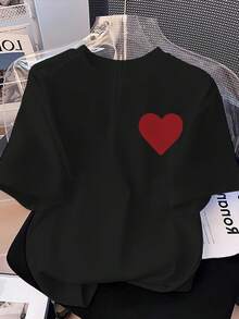 Camiseta de Mujer Estampada de Manga Corta con Cuello Redondo, Top Casual Primavera/Verano, Ropa de Mujer_26, Diseño Retro de Moda de Temporada, Ajuste Cómodo, Camisetas de Manga Corta para Mujer - Negro - Ver 6