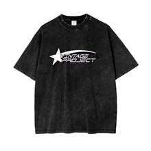 1 pieza Camiseta de manga corta de cuello redondo oversize unisex desgastada y lavada, 100% algodón pesado de 220g, diseñada por artistas Y2K estilo americano vintage, estampado gráfico de nombres de ciudades, ideal para uso diario, conciertos y festivales - Negro - Ver 1