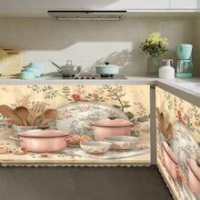 1 chiếc khăn trải bàn bằng nhung polyester in hoa hồng màu hồng, dùng làm rèm tủ bếp, dễ treo, lý tưởng cho trang trí nhà cửa, phù hợp với tủ bếp, tủ giặt, tủ đựng đồ, cũng có thể dùng làm rèm ngắn. - Nhiều màu - Xem 6