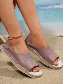 Open Toe Slip-On Espadrille Flats, Women's Casual Summer Beach Shoes, Comfortable Flat Sandals For Vacation - Purple - View 3