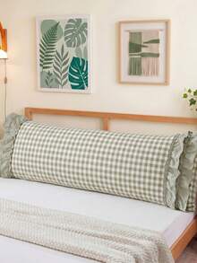 1pc Soft Green Plaid Pattern Long Pillowcase, Made Of Soft And Comfortable Polyester Fabric. Suitable For Bedroom And Living Room, Essential Home Decor For All Seasons, Simple Decoration, Must-Have Home Accessory, Suitable For Spring And Summer Use - Green - View 3