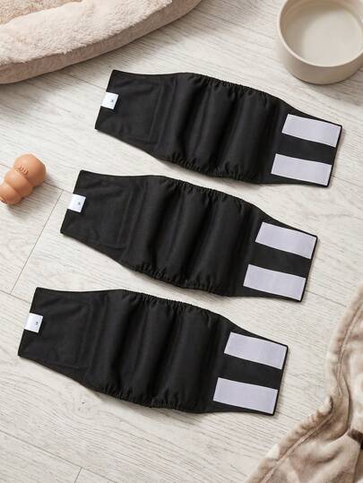 3 Packs Male Dog Diapers (3 Packs) - Super Absorbent Male Dog Sanitary Diapers, Washable Male Dog Diapers - Reusable Male Dog Diapers (Black)