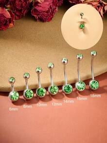 1 buah Cincin Tindik Pusar CZ Hijau Stainless Steel, Cincin Pusar Berulir Dalam, Perhiasan Tindik Pusar 14G, Cincin Pusar, Perhiasan Tindik Pusar untuk Wanita dan Pria 6mm 8mm 10mm 12mm 14mm 16mm 18mm - Hijau - View 6