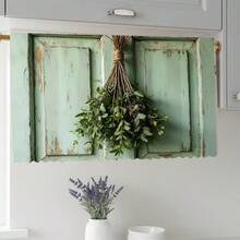 1 Stück Falsche mintgrüne Vintage Holztür Muster bedruckter Polyester Samt Tischdecke, ideal für Küchenschranktüren, praktisch zum Aufhängen, Heimdekoration, geeignet für Küche, Waschküche, Lagerschränke, kann auch als Fenstervorhang verwendet werden - Verschiedenfarbig - Übersicht 3