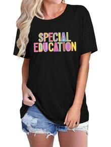Special Education T-Shirts For Teachers, Special Education Graphic T-Shirts For Teachers, For Teaching Life, Short Sleeve Gift. - 黑色 - 查看 4