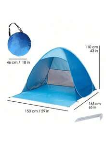 1pc Quick-Open Beach Camping Tent - Spacious Outdoor Sunshade, Includes Storage Bag, Suitable For Family And Friends, Blue Triangle Design, Polyester Fabric, Perfect For Beach, Camping, Hiking, Camping Essential - Multicolor - View 6