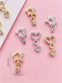 10pcs 3D Modeling, Made Of Zinc Alloy And Rhinestone Materials, Silver, Starfish, Heart-Shaped, Star Pendant, Heart Pendant, Pentagram Nail Art Decoration, Suitable For Nail Art Creation, Cute Style, DIY Decorative Accessories, Shiny Nail Accessories, Nail Products, Nail Gemstones Nails Decorations From The Y2K Valentine's Day Mother's Conservation Association - Multicolor - View 2