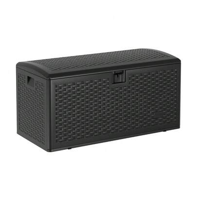 Gran caja de almacenamiento exterior 120 galones impermeable - Resistente y segura - Tapa con pistón de gas y cierre - Ideal para cojines, herramientas y juguetes - Color blanco, pistón de gas
