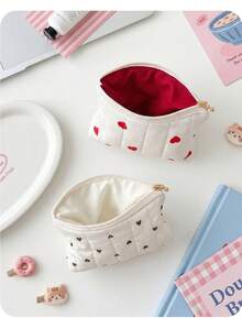 Korean Ins Heart-Shaped Polka Dot Quilted Coin Purse, Multifunctional, Lightweight For Going Out, Lipstick Bag, Key And ID Card Holder - 紅色愛心 - 查看 3