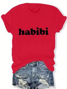 Talla Grande - Talla Grande - Camiseta Casual de Talla Grande con Mangas Cortas y Estampado de Letras, Adecuada para Verano y Primavera, Ropa de Talla Grande para Mujer - Rojo - Ver 1