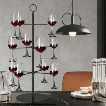 Rode wijnglasrek, smeedijzeren wijnglasrek, creatieve huisdecoratie, bruiloftsdecoratie, hoge voet, glazen metalen hanger
