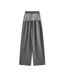 Celana Panjang Kaki Lebar Motif Polkadot Patchwork Renda Berkualitas Tinggi, Celana Panjang Lurus Longgar Kasual untuk Wanita, Musim Semi & Gugur - Grey - View 7
