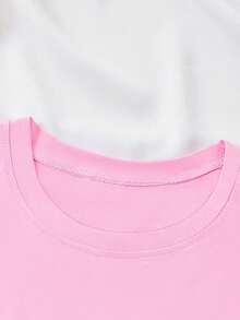 Camiseta de mujer manga corta con estampado doble de café, estilo casual, cuello redondo - rosa intenso - Ver 4
