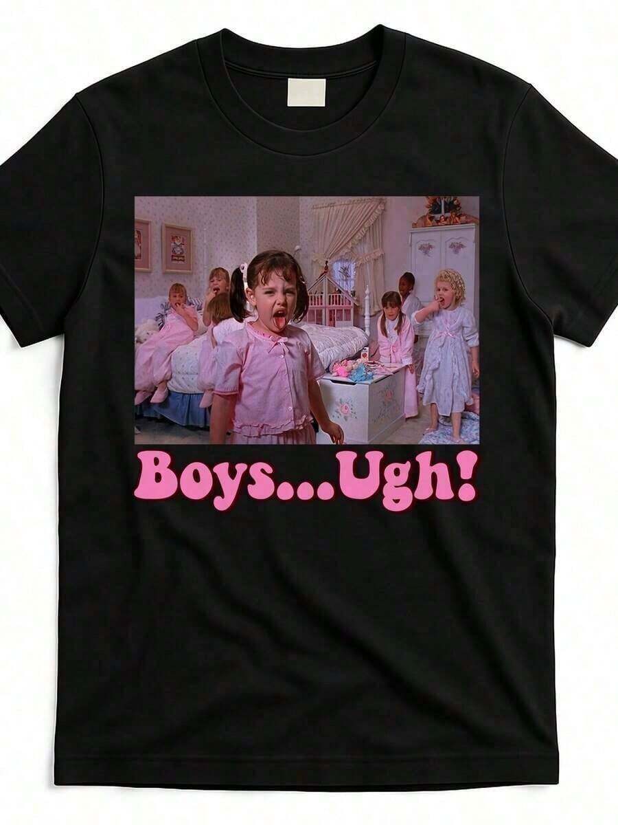 Funny Valentine's Day Graphic T-Shirt For Naughty Little Ones - Ugh! Unisex Retro Streetwear T-Shirt, 100% Cotton, Crew Neck, Short Sleeve, For Adults, Washable, Casual, KN7R, Breathable And Comfortable - 黑色 - 查看 1