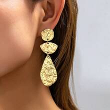 1 par de pendientes elegantes de uso diario con forma geométrica larga, textura clásica y personalizada, de estilo europeo y americano de moda - Dorado - Ver 7