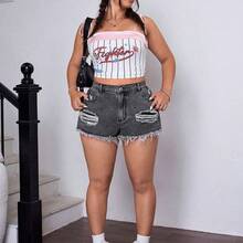 ICON Plus Size Fashion Casual Summer Versatile Distressed Denim Shorts - Gris - Ver 6