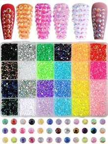 1 Box Assorted Color ABS Rhinestones, Resin Flat Diamonds, Shiny Nail Art Decorations Crafts And Manicure Accessories Nails Nail Supplies Nail Gems - 多色 3 - 查看 5
