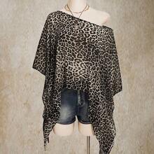 ICON Plus Size Retro Sexy Casual Beach Vacation Millennial Style Y2K Fashion Individual Modern Urban Avant-Garde Bold Music Festival Bohemian Style Leopard Print Asymmetrical Hem Loose Top, Going Out Tops - Multicolor - Ver 10