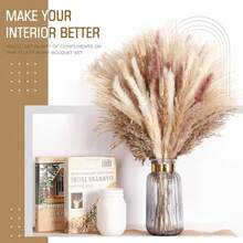 100 PCS Pampas Grass Bundle - Dried Rattan Reeds For Boho Home Decor, Wedding Centerpieces, Christmas Party Supplies. - 100 PCS - View 5