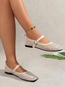 planare New Women's Fashion Woven Mesh Slip-On Shoes With Adjustable Strap Buckle Beige Summer Shoes Elegant Women's Shoes Comfortable Women's Shoes Ballet Shoes Mary Jane Shoes Cute Shoes Comfortable Women's Shoes Apartment Women's Apartment Black Shoes Elegant Women's Shoes Mary Jane Shoes Mules Shoes Summer Women's Shoes Summer Vacation Women's Shoes Mary Jane Women's Shoes Ballet Shoes Women's Shoes Comfortable Women's Shoes Cute Shoes Black Shoes - Beige - View 5