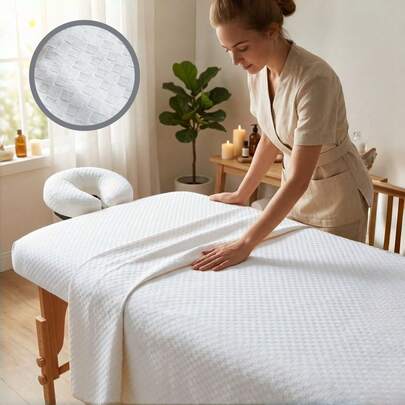Bộ khăn trải bàn massage cao cấp 3 món - Ga trải giường phẳng cỡ lớn (250x152cm), Ga trải giường có chun sâu (196x90cm) & Khăn phủ đầu - Bộ đồ dùng SPA siêu mềm, dập nổi.