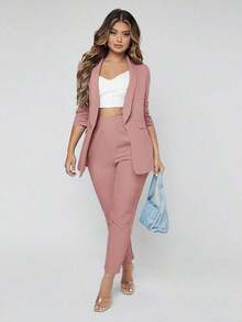 Traje de blazer con cuello de chal y pantalones para otoño/invierno - Rosa vieja - Ver 1