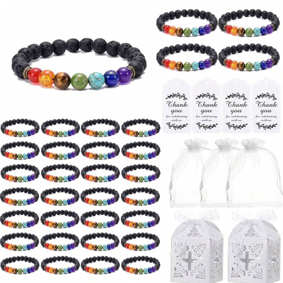 4件套七脉轮熔岩石手链,8毫米天然石手链,瑜伽放松珠,缓解焦虑手链,香薰扩散手链,男女皆宜,最佳节日礼物,能量平衡和谐天然石手链,天然火山石瑜伽灵气水晶饰品手链,男士时尚之选 - A - 查看 1
