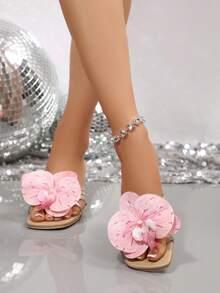 Nuevas sandalias florales 3D de verano, zapatos de tacón alto de punta cuadrada para mujer, zapatos elegantes para vestir para citas, vacaciones, fiestas - Flor rosa Kase - Ver 3