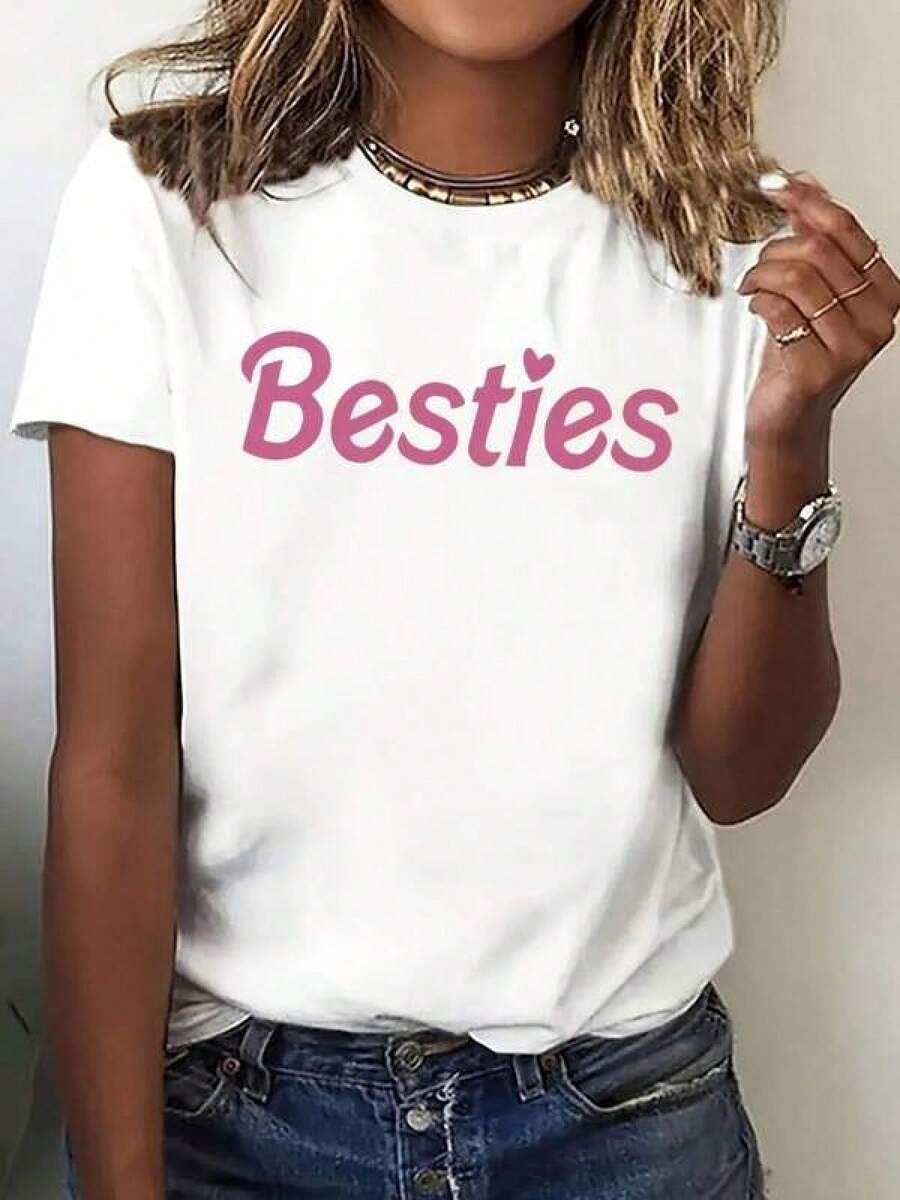 Camiseta unisex de manga corta, WoY2KCamiseta con estampado-NegritaMejores amigasTextoEnRosaCartas-ElásticoTripulaciónCuelloTee-Todos los díasYFiestaConjuntos de ropa-LavableInformalSuperior-Para todas las estacionesDesgaste-MúltipleColoresYTallasDisponible-Amigos,SeñorasCamisetashombre, , , Dazymujer,romwehombres, bohochic,maestrasregalos,camisetaparaconjuntos de mujercon curvasparamu,y2k, - Blanco - Ver 1
