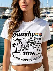 Camiseta de Viaje Familiar en Crucero 2026, Creando Hermosos Recuerdos Juntos, Camiseta de Vacaciones con Gafas de Sol, Conjuntos a Juego para Crucero Familiar, Camiseta de Aventura Oceánica, Nueva Camiseta de Primavera/Verano para Mujer - Ropa Elegante - Opción de Regalo Esencial 100% Algodón Puro - Blanco - Ver 8