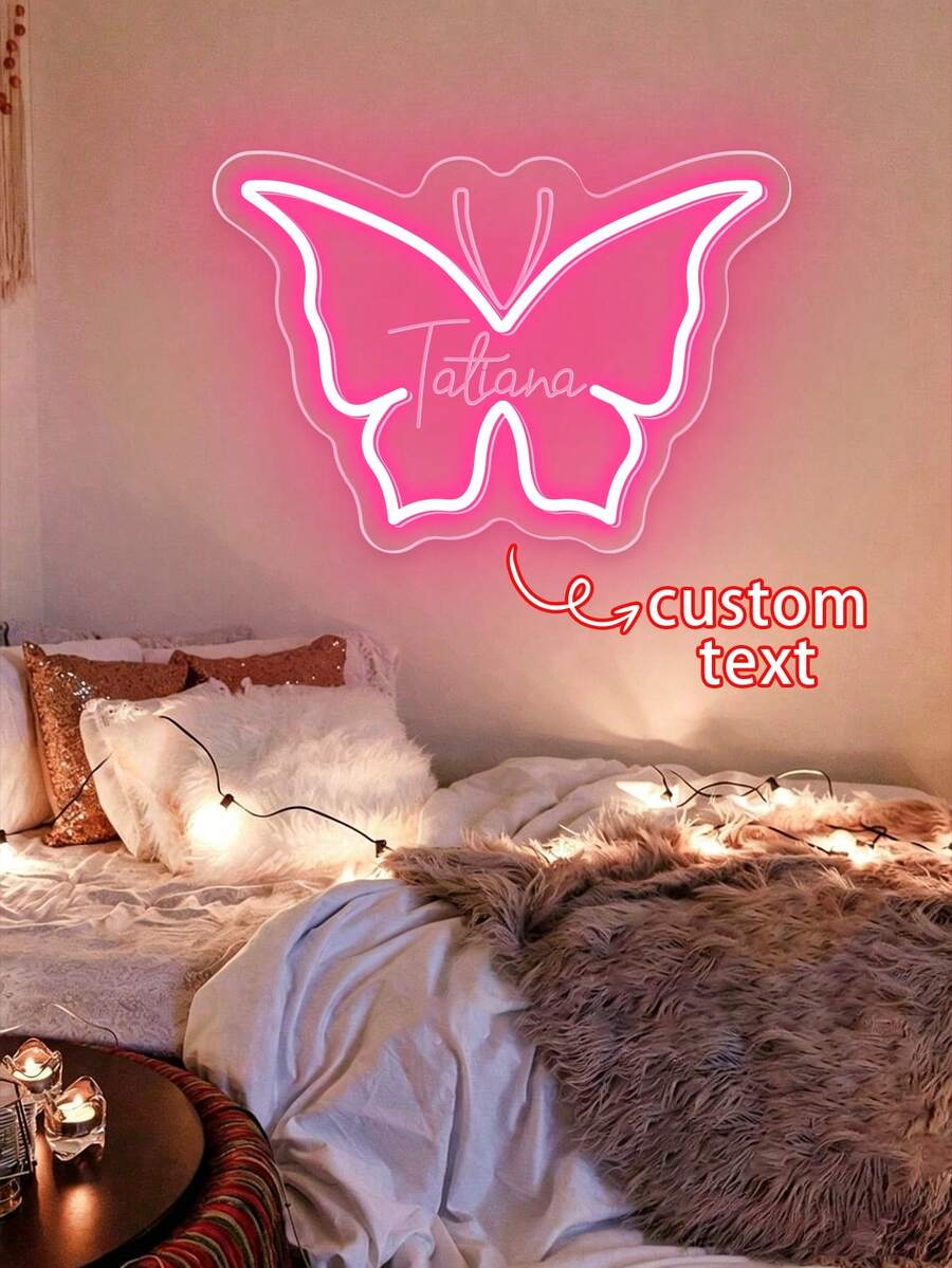 Custom Cute Butterfly Neon Light Christmas Decoration Girl Room Decor, Pink Bow Neon Light Sign Home Decor, Personalized Birthday Christmas Gift