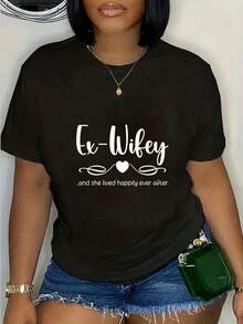 Camiseta 100% Algodón con Estampado "Ex-Esposa y Vivió Felizmente Hasta el Final del Divorcio" para Mujer, Camiseta Gráfica para Hombre y Mujer, Camiseta Casual de Manga Corta - Estilo Urbano Vintage, Unisex, Holgada, de Algodón, con Cuello Redondo, 100% Algodón Puro - Negro - Ver 1