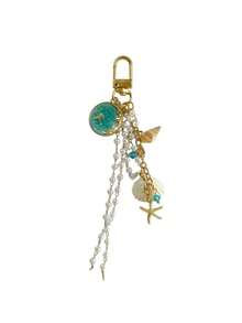 Ocean Style Seashell & Pearl Keychain, Starfish Conch Bag Charm, Beach Vacation Accessory - Multicolor - View 6