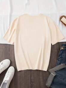 Gift | 100% Pure Cotton And Breathable | 1pc Fashionable Women's Round Neck Short Sleeve T-Shirt With [Lemon] Print, Comfortable And Stylish T-Shirt Suitable For Casual Daily Wear - 杏 - 查看 3