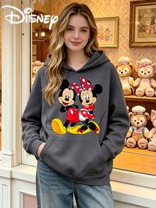 Winter Women's Fashionable Long Sleeved Hooded Sweatshirt, Made Of Comfortable Fabric, Suitable For All Seasons, Versatile For Various Occasions, Printed With Disney Mickey Mouse Pattern. - 灰色 - 查看 1
