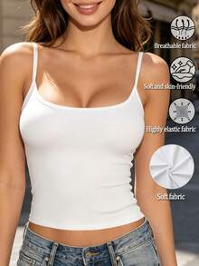 Camiseta de tirantes finos para mujer, top corto con escote sexy, camiseta interior blanca, prenda exterior versátil y cómoda, primavera/verano - Blanco - Ver 9