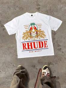 Rhude - Premium - Brand - Tribute - Men's Casual Soft Short-Sleeve T-Shirt, Pure Cotton. Suitable As A Gift. Women's T-Shirt. Elegant Blouses. Boho Chic. Women's T-Shirt, Soft And Breathable: Perfect For Vacations, Travel, And Festive Occasions, And Suitable For Wearing In Multiple Seasons. - 白色 2 - 查看 6