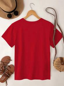 1 Pieza de Camiseta Casual de Moda para Hombres y Mujeres, Camiseta de Manga Corta con Estampado de Mariposa y Rostro, Versátil para Primavera/Verano, fácil de combinar, adecuada para uso diario, estilo urbano, ropa de vacaciones, ropa de fin de semana. - Rojo - Ver 2