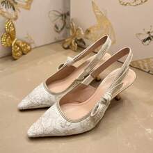 Letter Embroidered Bow Sandals For Women 2026 Spring Vintage Gold Embroidered Floral High Heels With Closed Toe - 黑金6.5厘米 - 查看 2