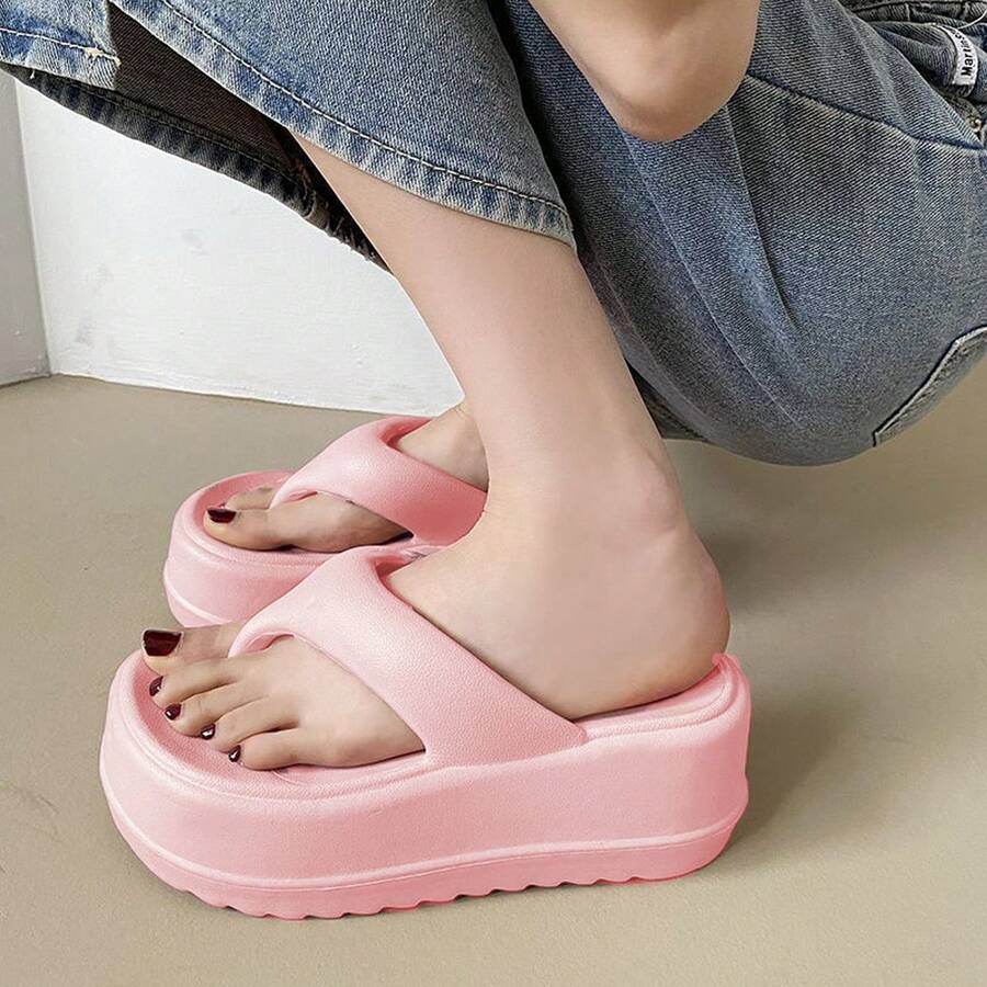 ASHALI Dép xỏ ngón đế dày màu hồng dành cho nữ, chất liệu EVA, dép đế mềm, kiểu dáng Ins Fairy, sandal đế xuồng đa năng cho mùa hè.