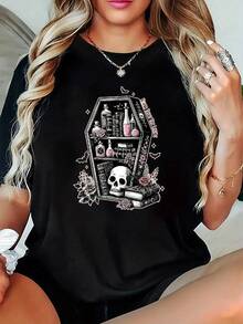 Tallas Grandes, Moda Casual para Mujer Tallas Grandes, Tops con Estampados Gráficos, Ropa para Primavera, Verano y Otoño, Uso Diario y Combinables - Negro - Ver 2