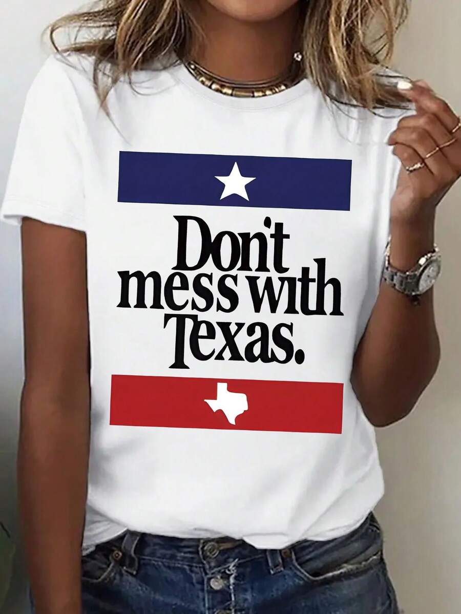1 camiseta gráfica de mujer "Texas Pride" - Diseño vintage con el eslogan "No te metas con Texas" y la bandera estatal, ajuste cómodo e informal, lavable a máquina, atuendo casual versátil para mujeres y adolescentes, top para todas las estaciones, camiseta de textura suave, camisa de tela duradera, camiseta Y2k. - Blanco - Ver 1