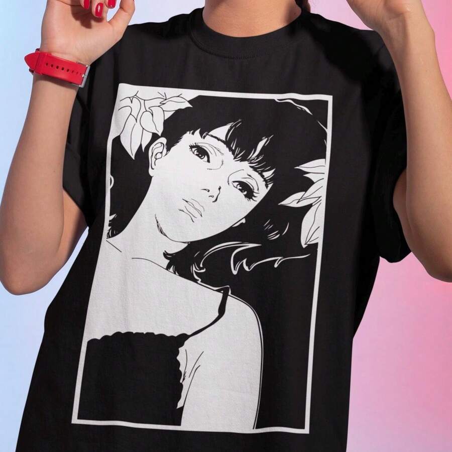 Camiseta de anime Mima Kirigoe, Satoshi Kon, estilo años 90. Camiseta T1EE de algodón suave de 220 g para hombre y mujer, confeccionada con un tejido premium, duradero y agradable al tacto, ideal para todo tipo de cuerpo y para uso diario. Camisetas casuales transpirables y ligeras, conjuntos elegantes para otoño, perfectas para el día a día, actividades al aire libre, viajes, vacaciones y fiestas temáticas durante todo el año. - Negro - Ver 1