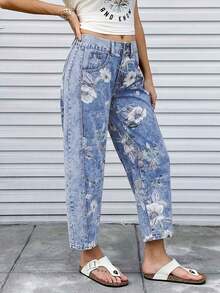 Jeans informales desgastados y desgastados, con ajuste de novio para mujer - Azul - Ver 4