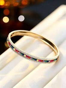 1 pieza Pulsera de lujo con doble aro y cristales de Rhinestone, accesorio delicado y versátil para uso diario, adecuado para regalos y fiestas - pulsera - Ver 8