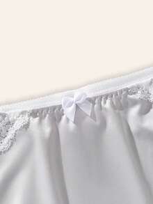 Aesletic 1PC Plus Size Women's Panties Satin-Finish Lace Bright Pink Bow Sexy Panties. Breathable,Lace, Lightweight Highly Elastic,Specially Designed - Light Grey - View 8