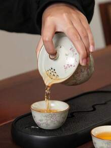 桃花陶瓷茶具套装，复古家居装饰茶杯，红色茶杯，水杯，浓缩咖啡杯，日常小茶杯 - 彩色 - 查看 8