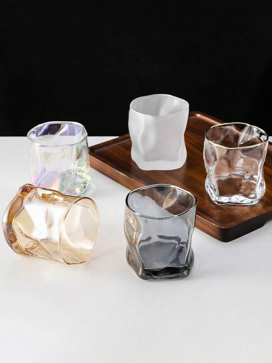 1个不对称造型耐热玻璃杯,独特设计,美观大方,适用于盛装水、啤酒、咖啡 - 彩色 - 查看 1