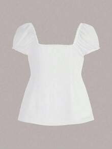 Camiseta casual de mujer con estampado de lunares y cintura con lazo en color amarillo - Blanco - Ver 2