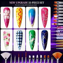 LANDOT 31pcs Nail Art Tool Kit, Including Nail Brushes, Dotting Tools, Dust Brush, Striping Brush, Drawing Pens, Suitable For Nail Art Design - Baby Blue - View 6